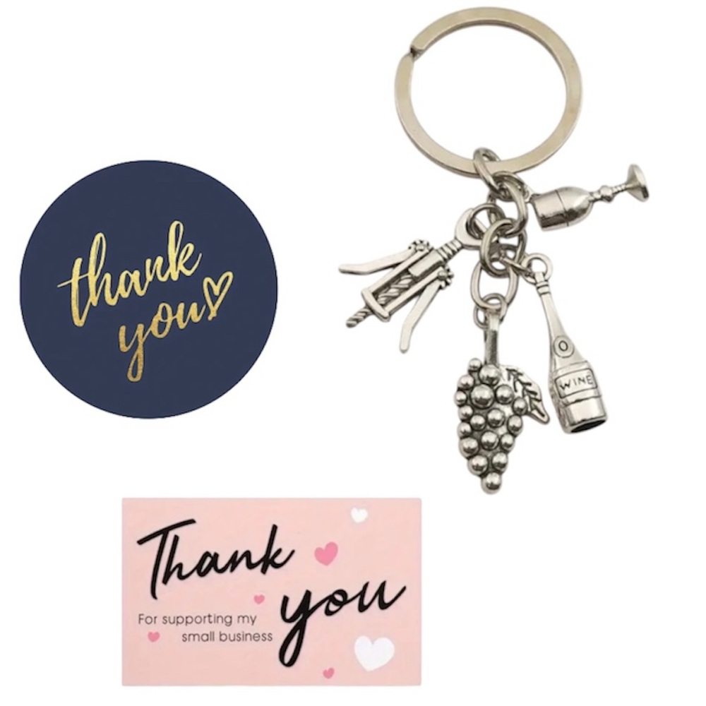 39pcs Wine Lovers Keychain/Bag Charm, thank you cards & stickers 🆕
